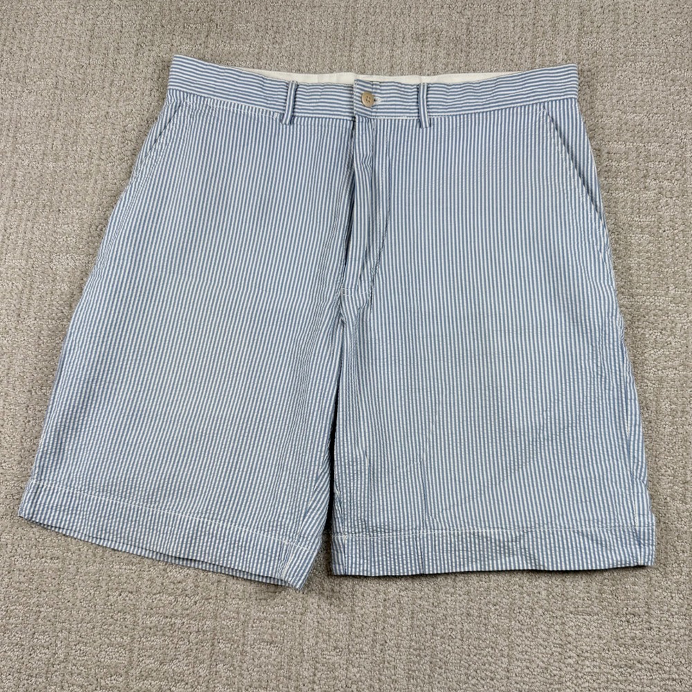 Polo Ralph Lauren Mens 32 Blue 9" Seersucker Striped Cotton Chino Shorts